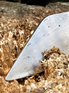 Broad Seax Chopper, detail of the tip and pattern from the wrought iron cladding