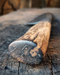 Sycamore Chef's Knife detail of the spalted sycamore wood grain pattern